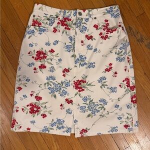 Eddie Bauer Floral Cream Pencil Skirt with Red & Blue Blooms